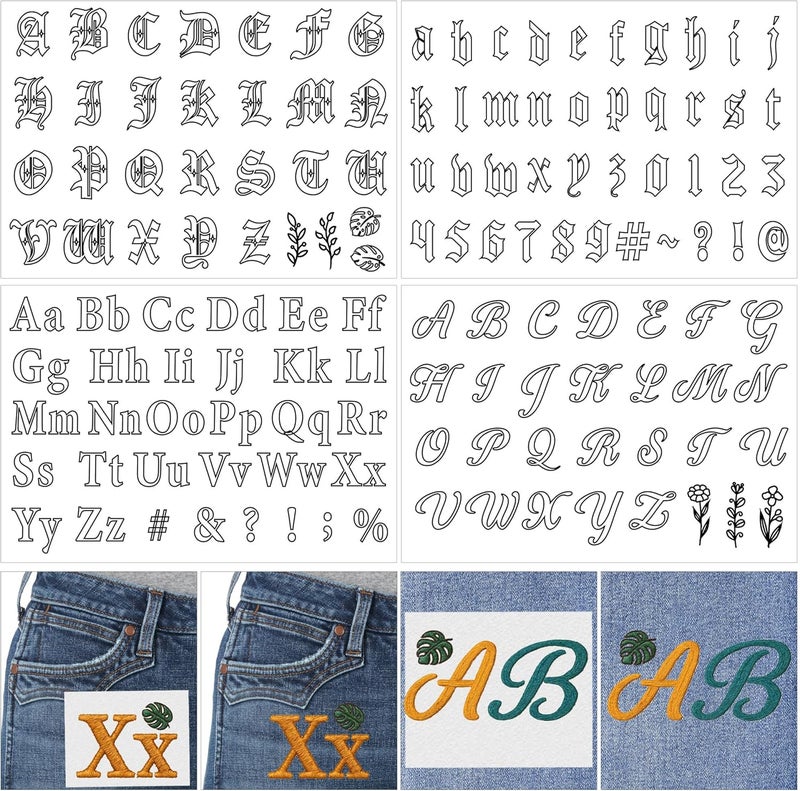 CRASHOT Water Soluble Stabilizer Embroidery Pattern - Letter Alphabet Stick & Stitch Embroidery Paper Wash Away, Number Hand Sewing Patterns for T-Shirt Bag Towel (4 Sheets) - Image 1